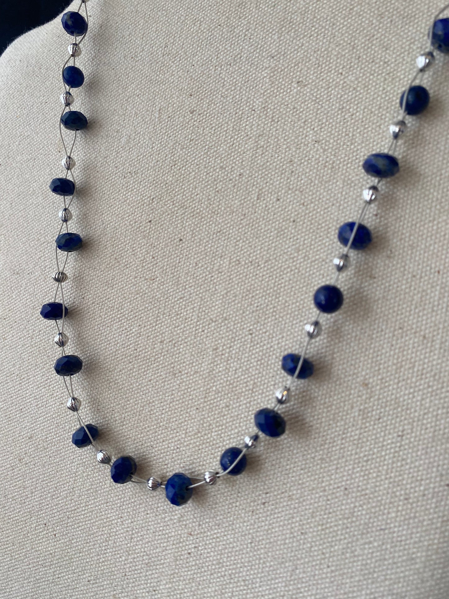 Lapis lazuli stone, sterling silver wire, floating necklace, jewelry