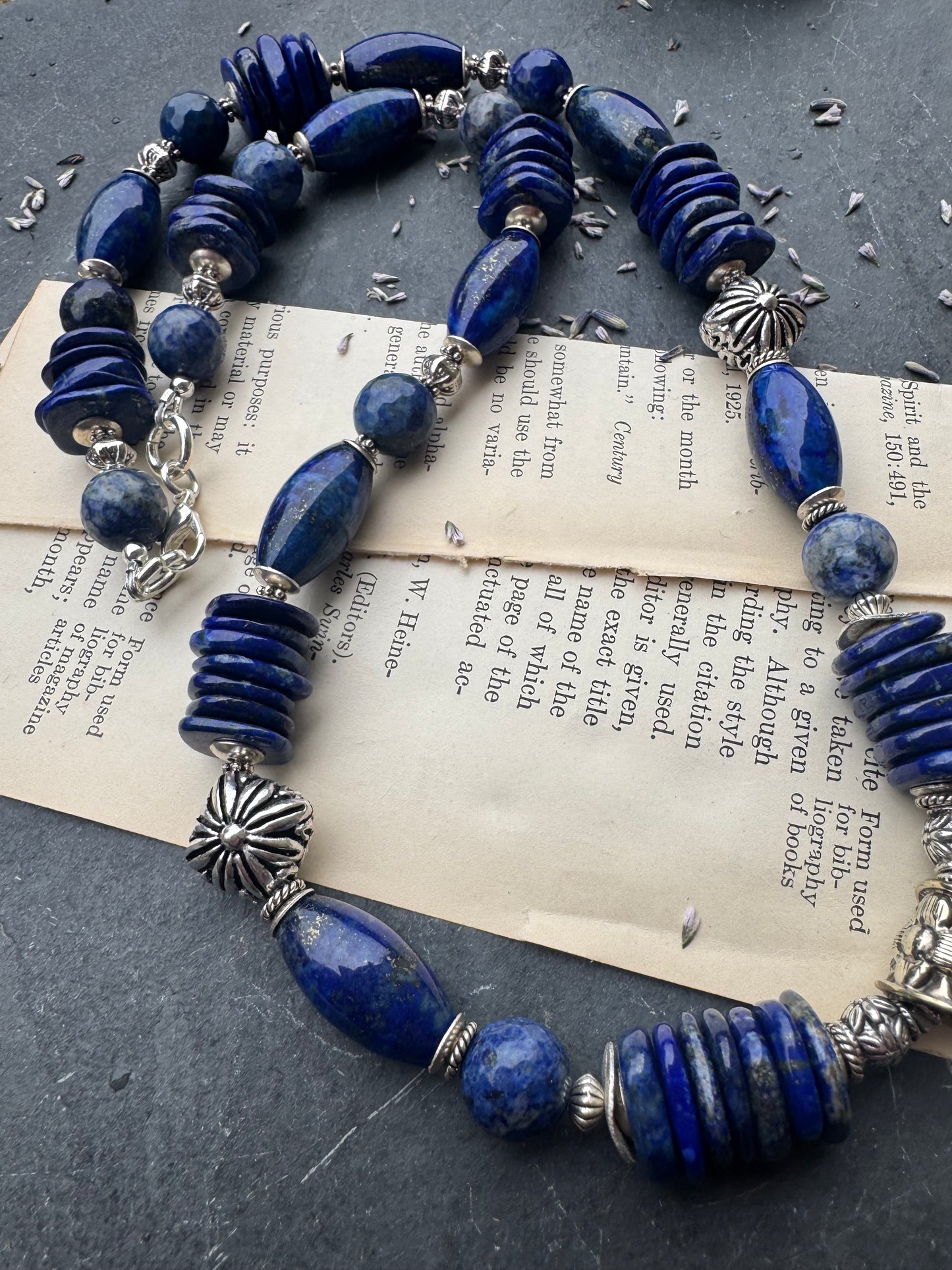Lapis lazuli stone, lapis stone heart shaped pendant, silver metal. Chunky necklace. MTO.
