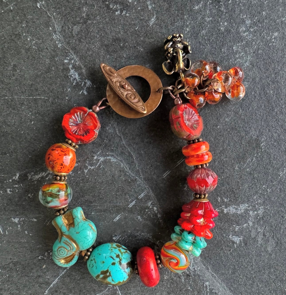 Turquoise (kingman, Czech glass, lampwork glass, souny oyster, bracelet