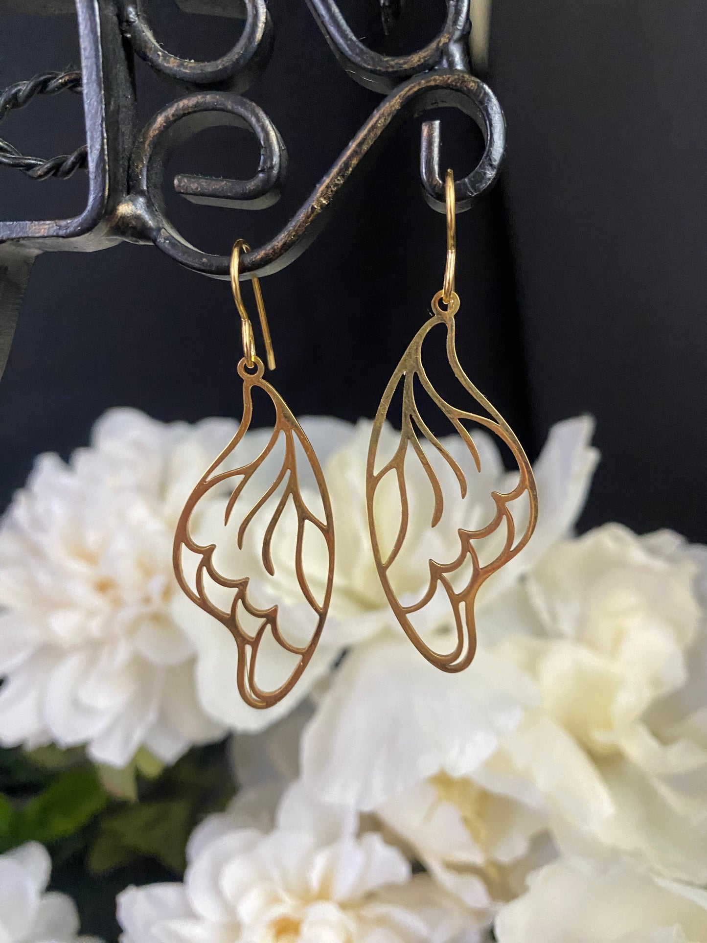 Gold butterfly wing charm earrings