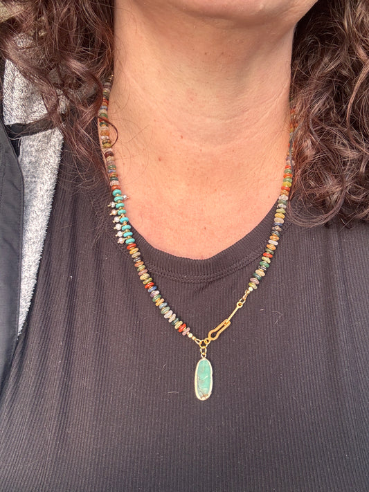 Mixed gemstone rondelle, turquoise, pearl, amethyst stone pendant, chrysoprase stone drop, necklace