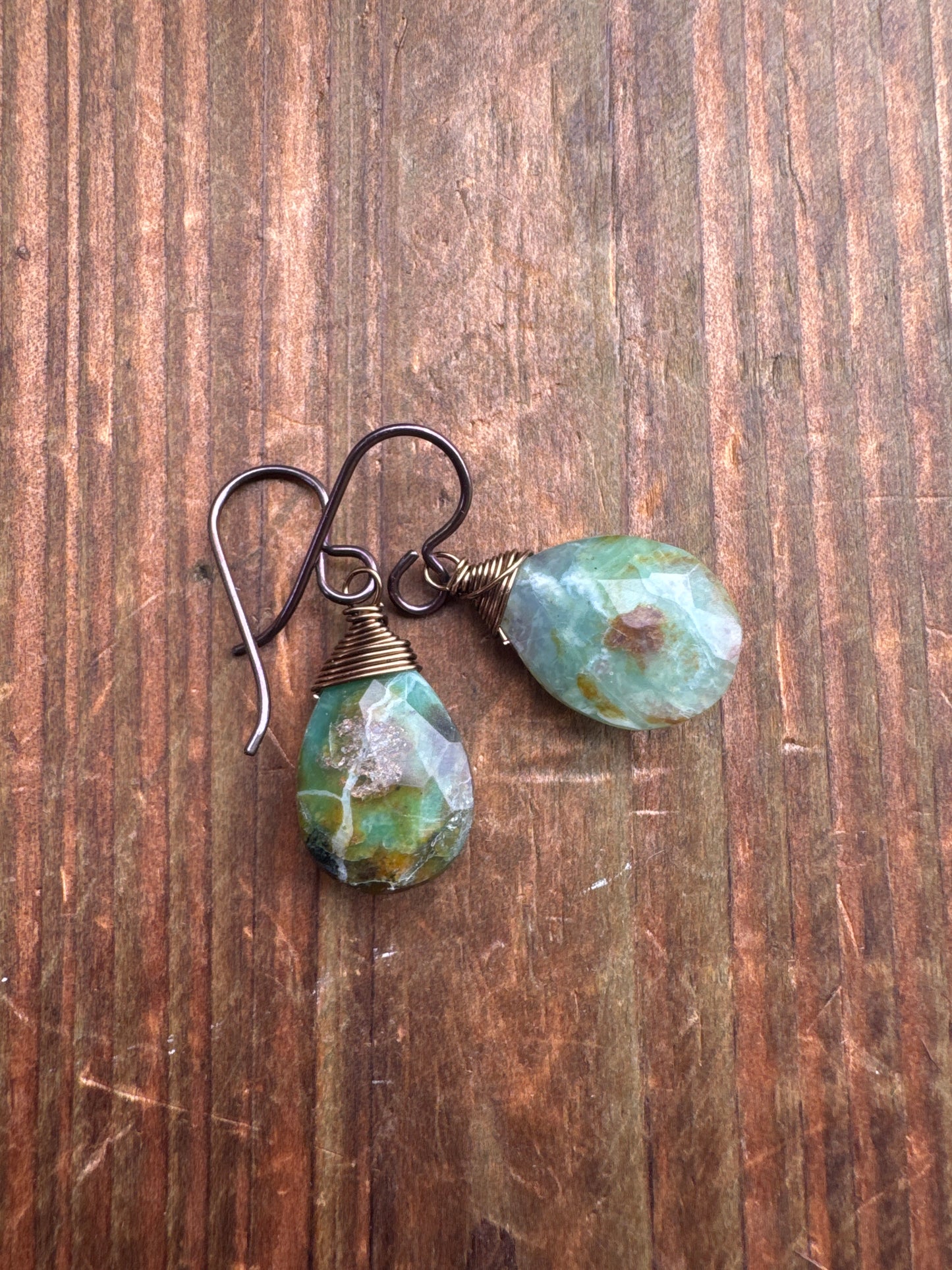 Chalcedony stone, wire wrapped, earrings