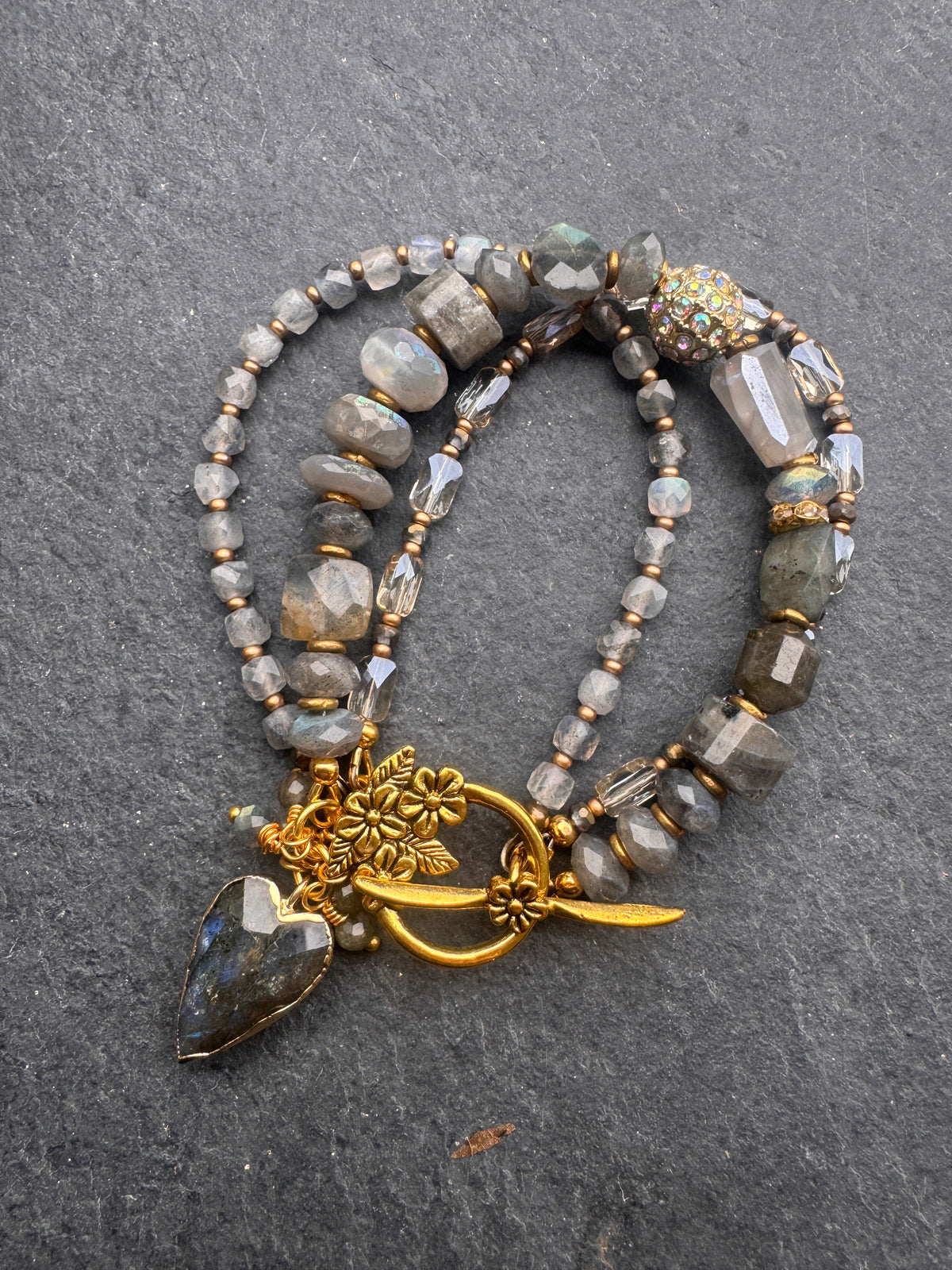 Labradorite faceted stone, crystal, multi strand, bracelet.