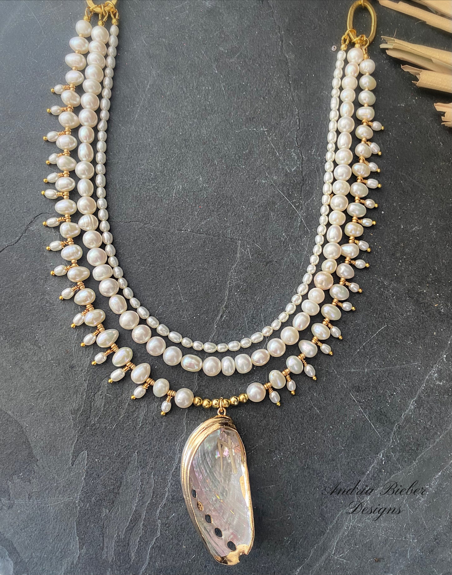 Freshwater pearls and gold metal, necklace, jewelry. MTO.