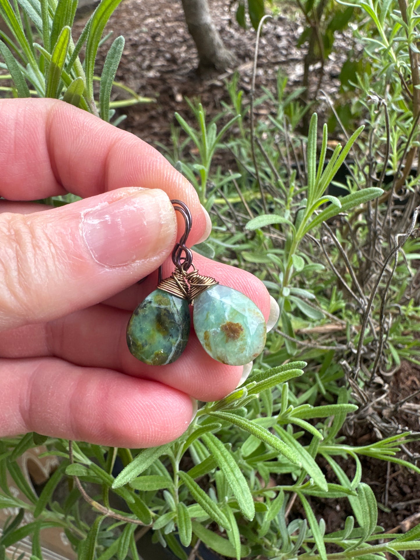 Chalcedony stone, wire wrapped, earrings