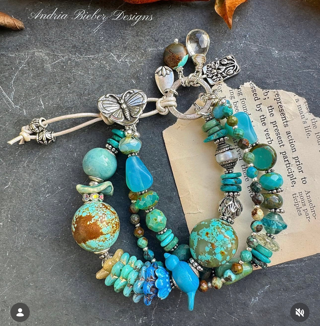Kingman turquoise, handmade lampwork glass, Czech glass, ceramic, green amethyst, silver metal, button, bracelet