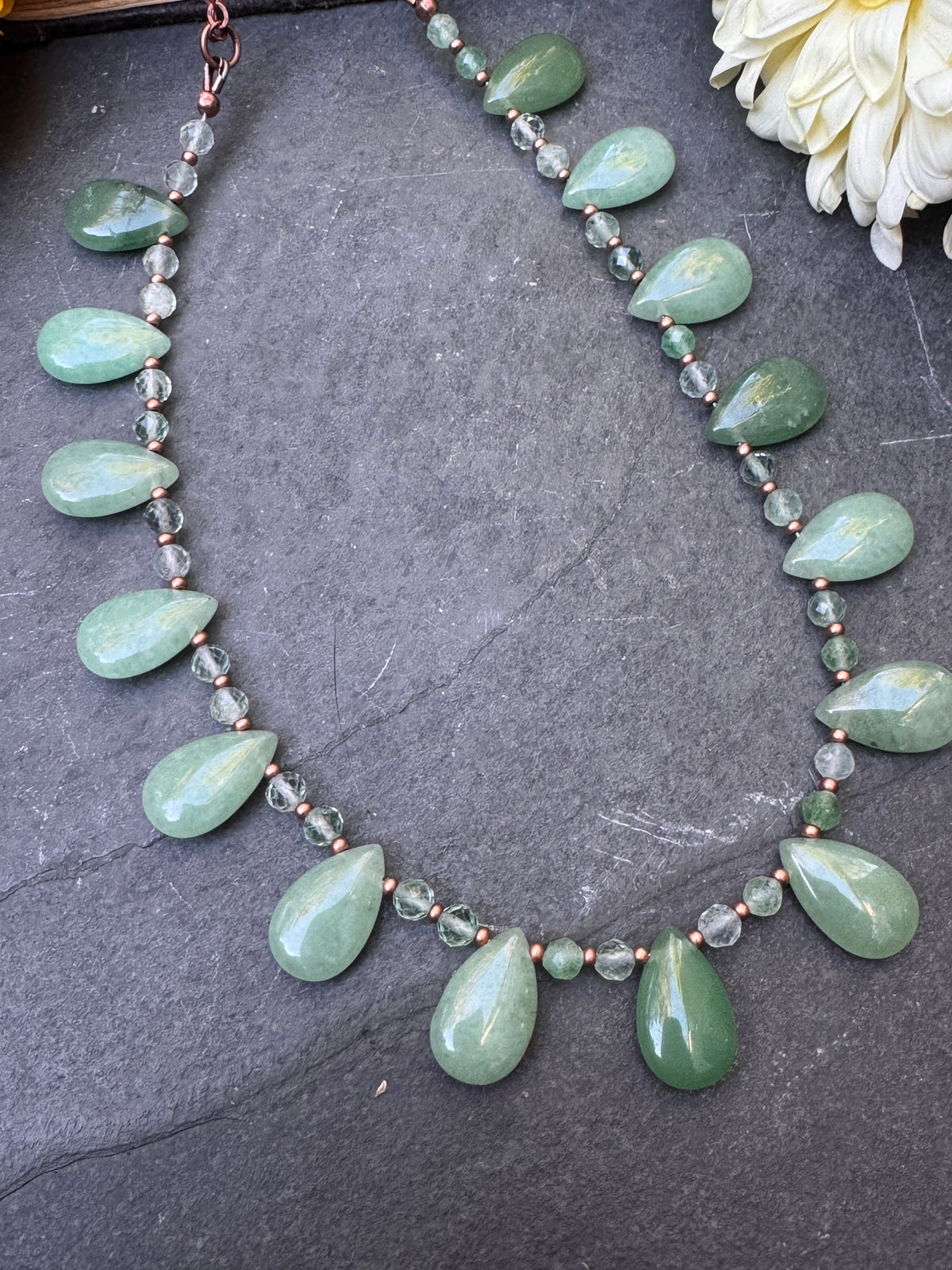 Green aventurine stone and copper metal, necklace