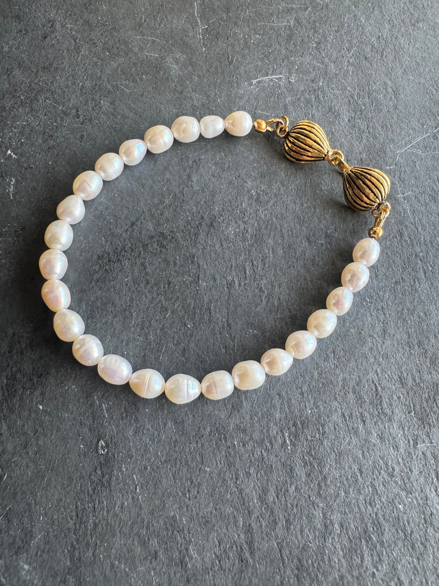 Gold Vermeil onion clasp, Freshwater AAA white Pearls, bracelet