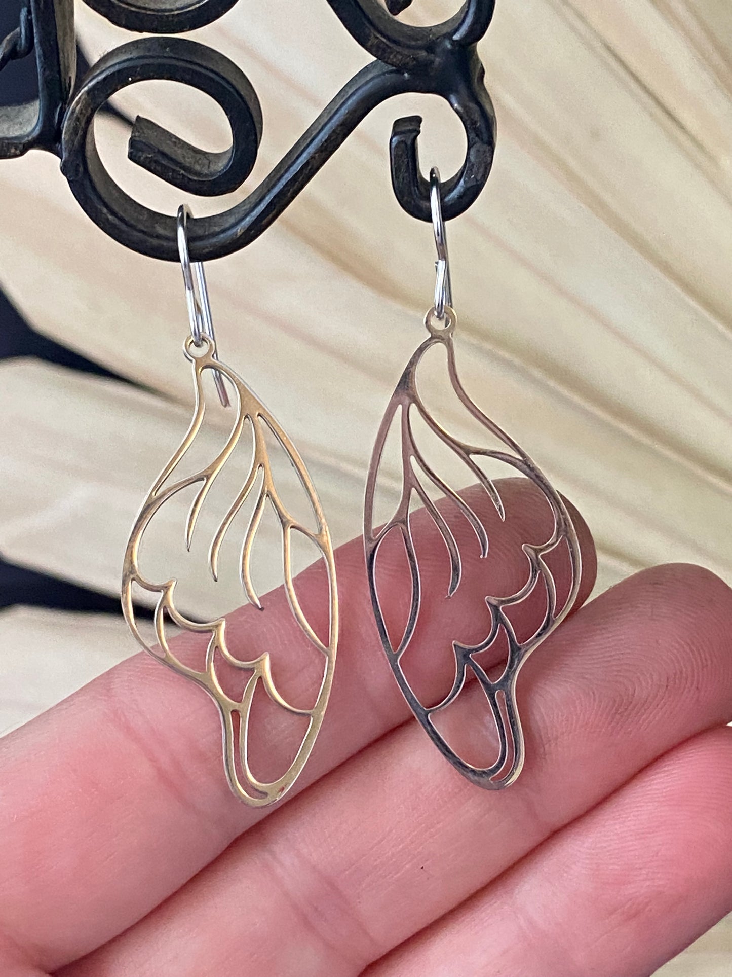 Silver butterfly wing charm earrings
