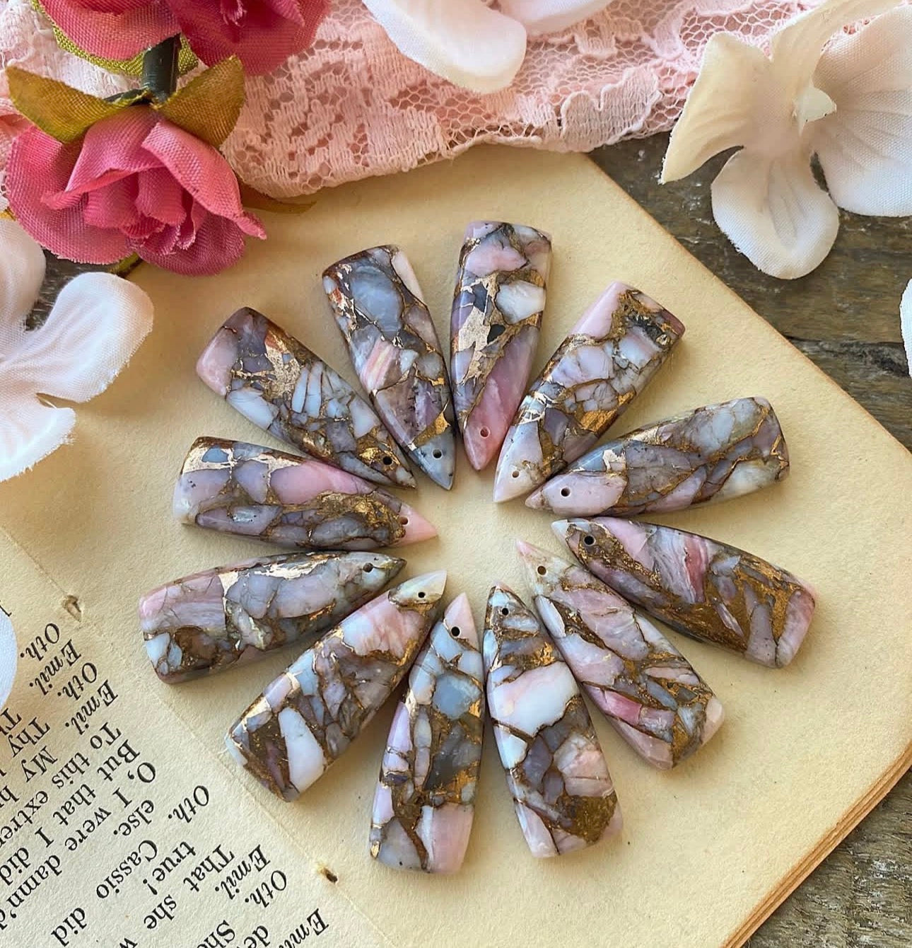 Pink opal drops, pink tourmaline, Pink opal faceted stones, copper metal earrings