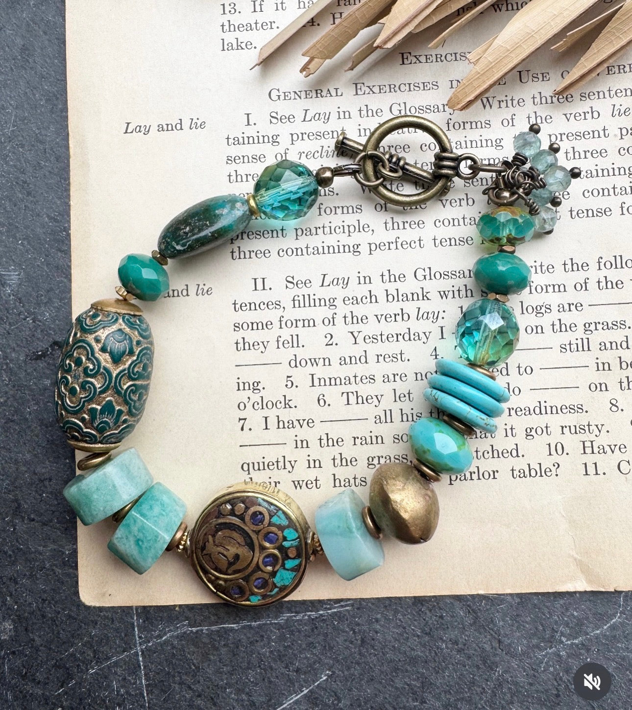 Amazonite stone, Nepal bead, turquoise stone, Czech glass, bronze metal, bracelet