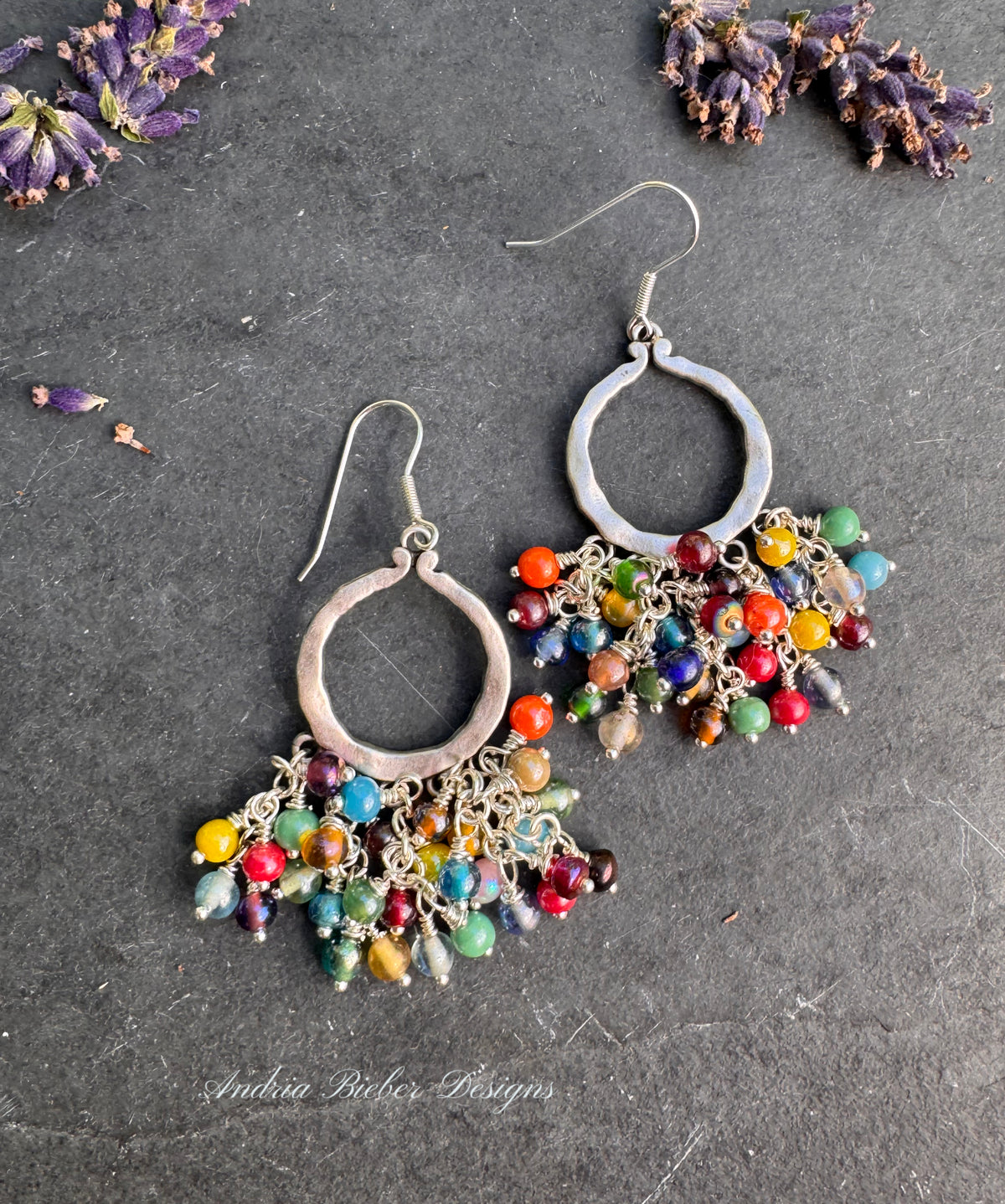 Glass and sterling silver metal earrings