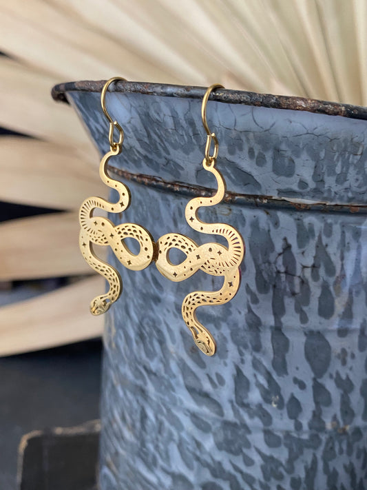 Snake gold metal charm earrings