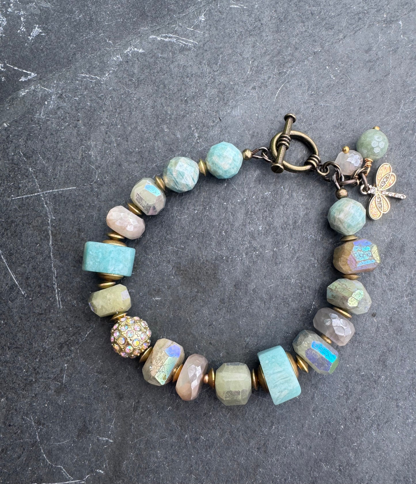 Amazonite stone, moonstone, bracelet.