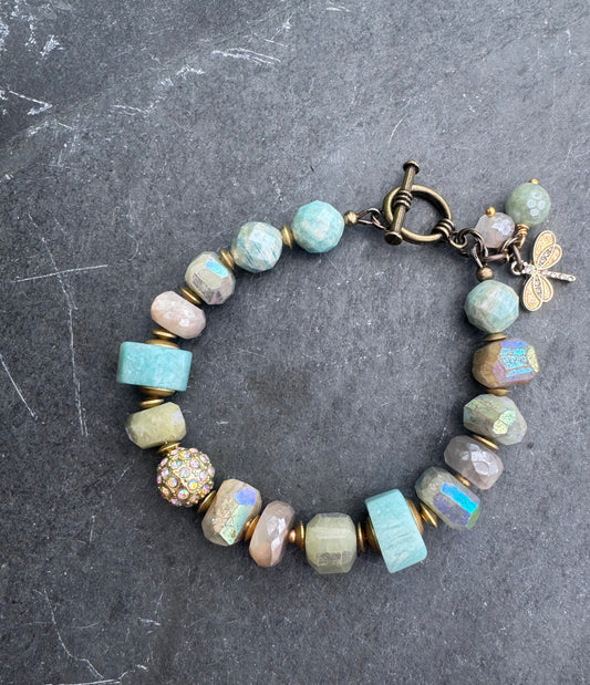 Amazonite stone, moonstone, bracelet.