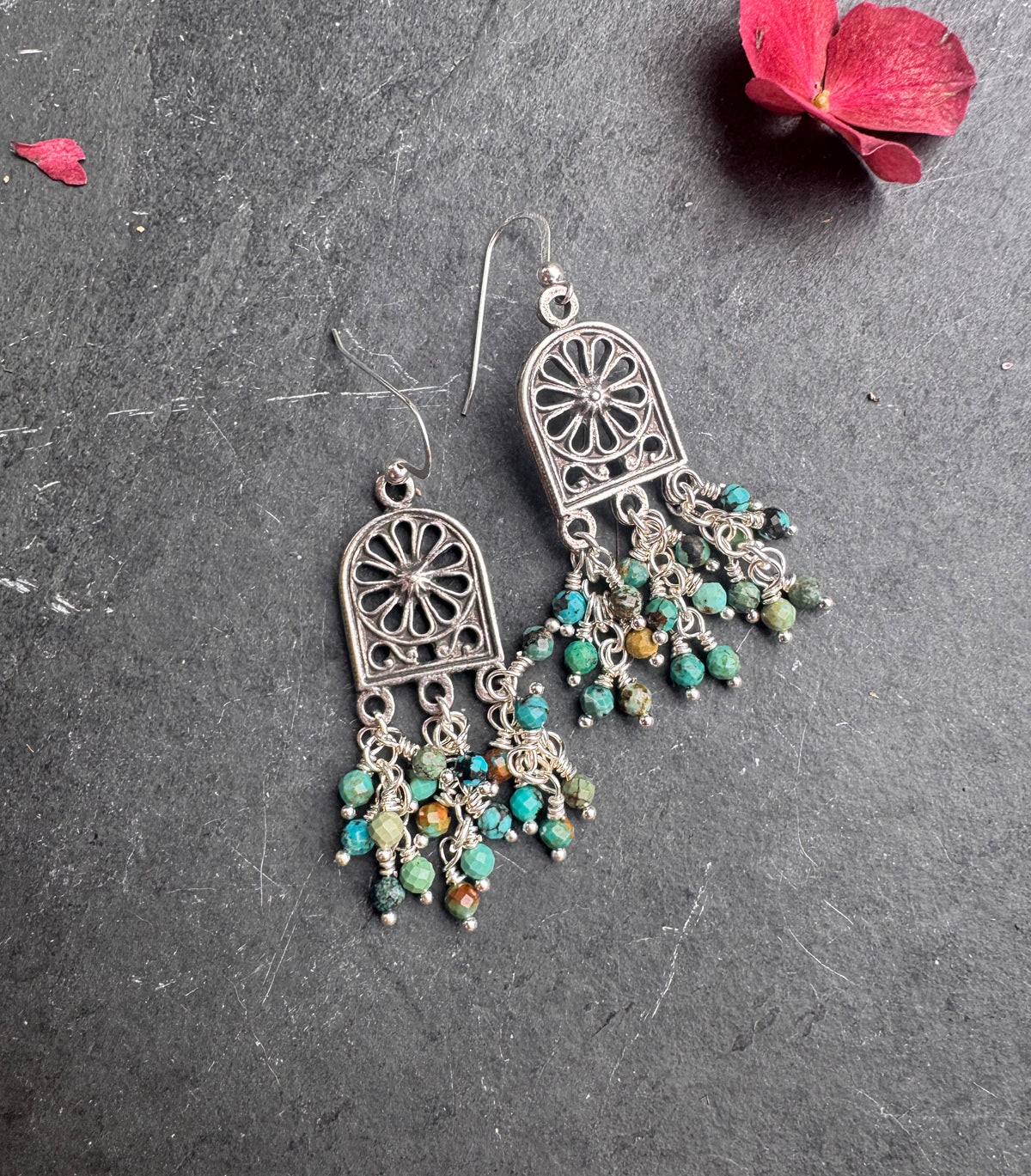 Hubei Turquoise, Sterling silver metal, earrings