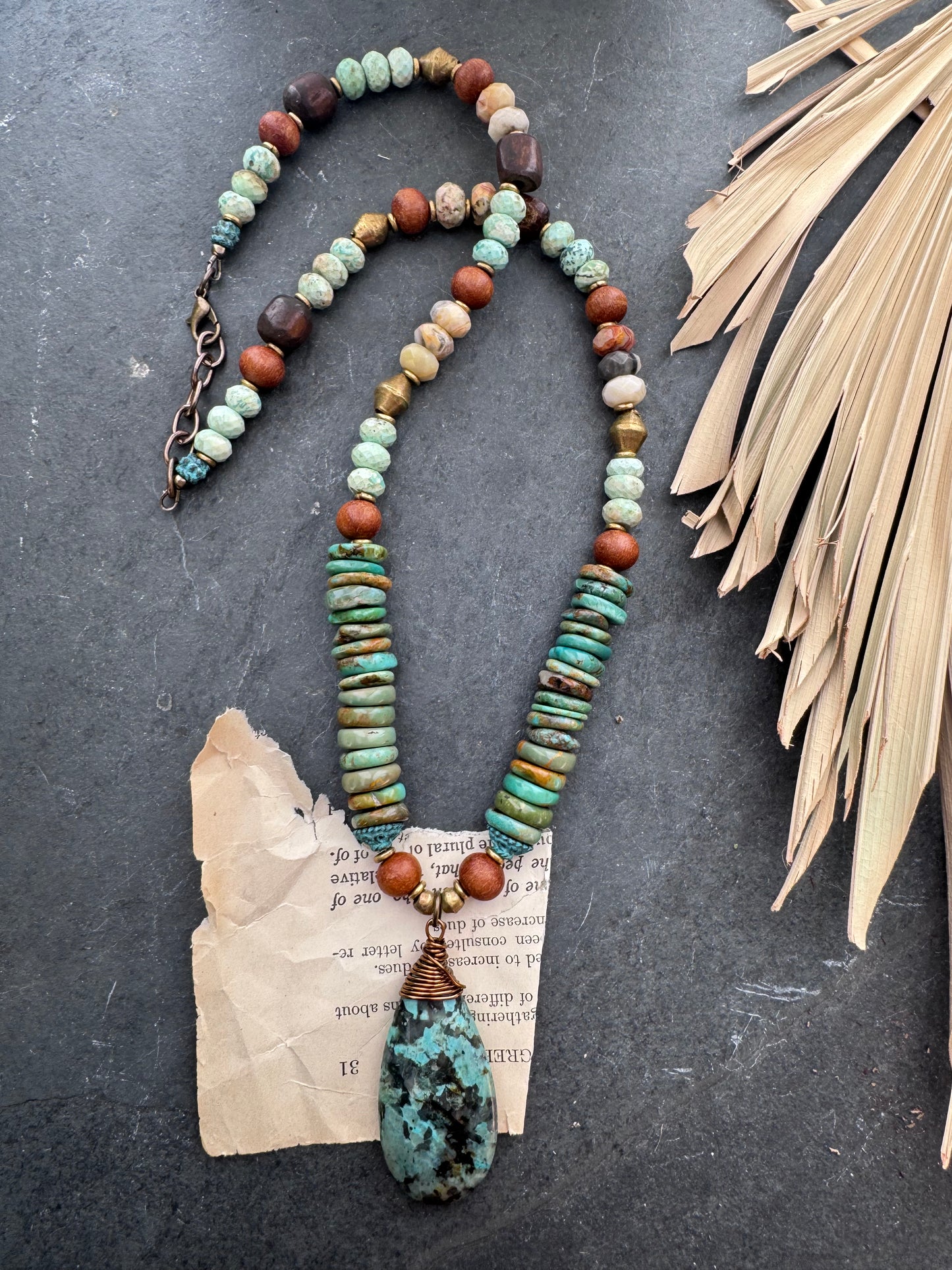 Hubei turquoise, sandalwood, agate, Peruvian turquoise, African beads, African turquoise, necklace