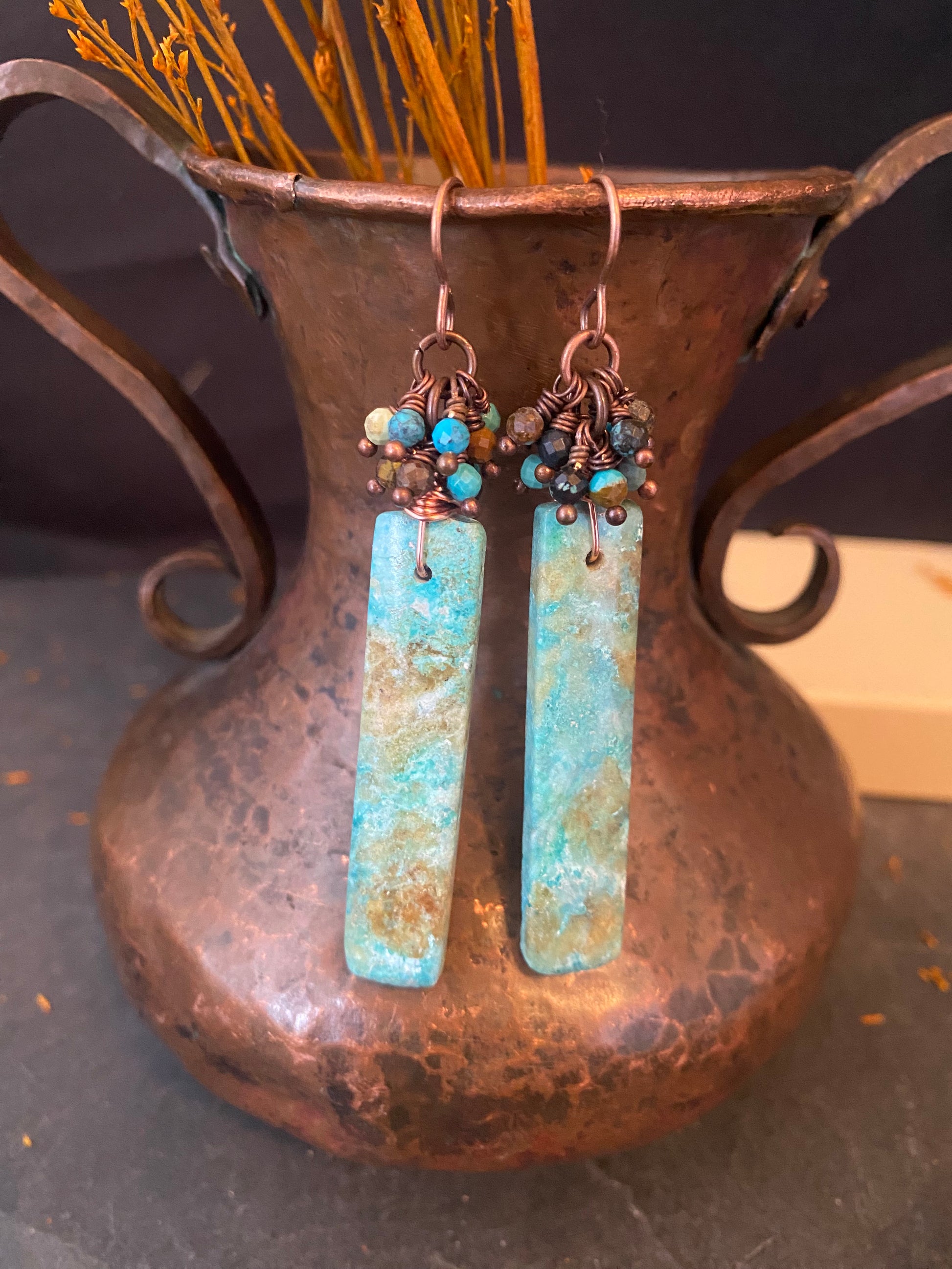 Turquoise Dolomite, Hubei Turquoise, copper metal earrings - Andria Bieber Designs 
