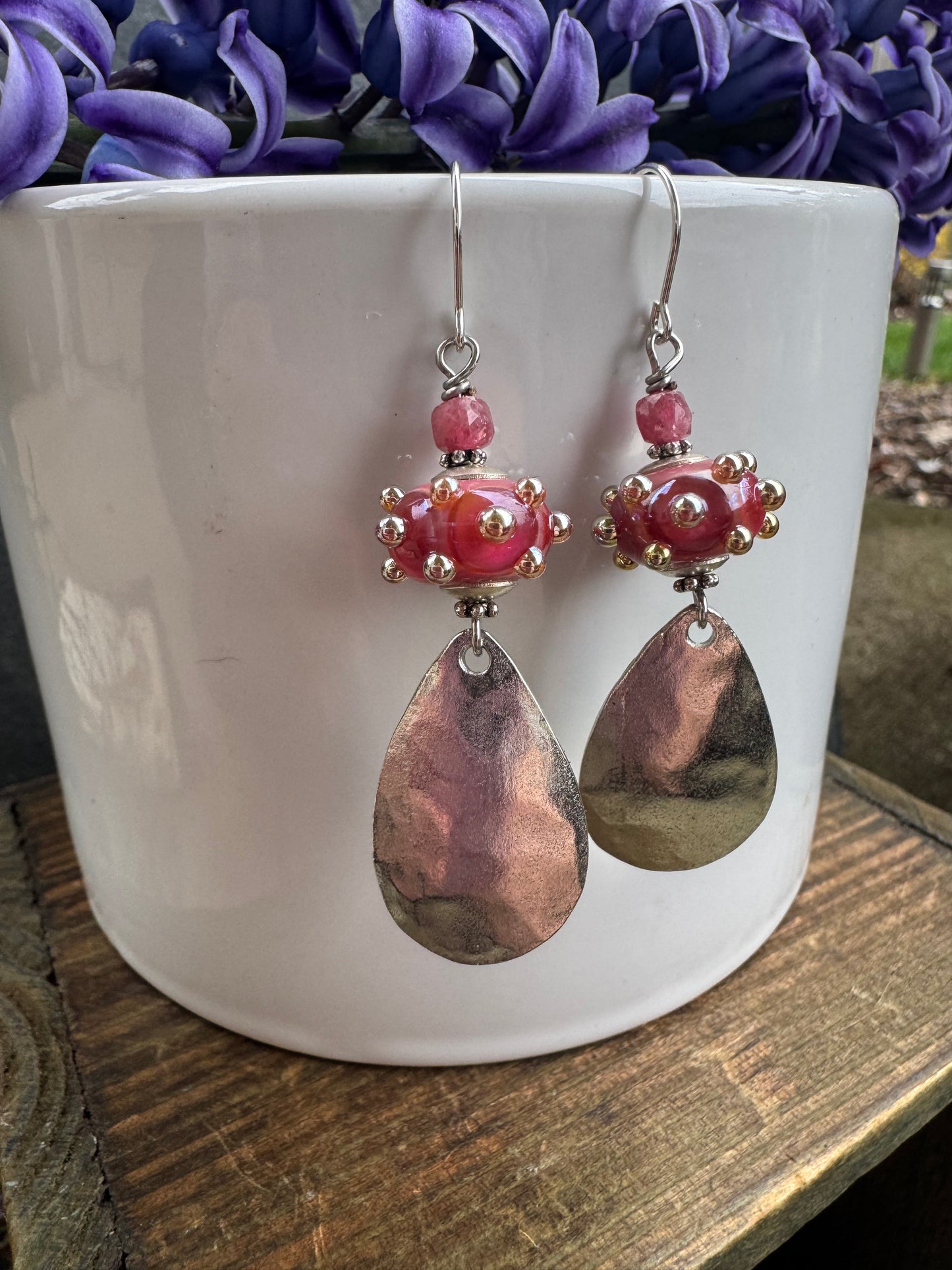 Handmade lampwork glass, silver charm, earrings