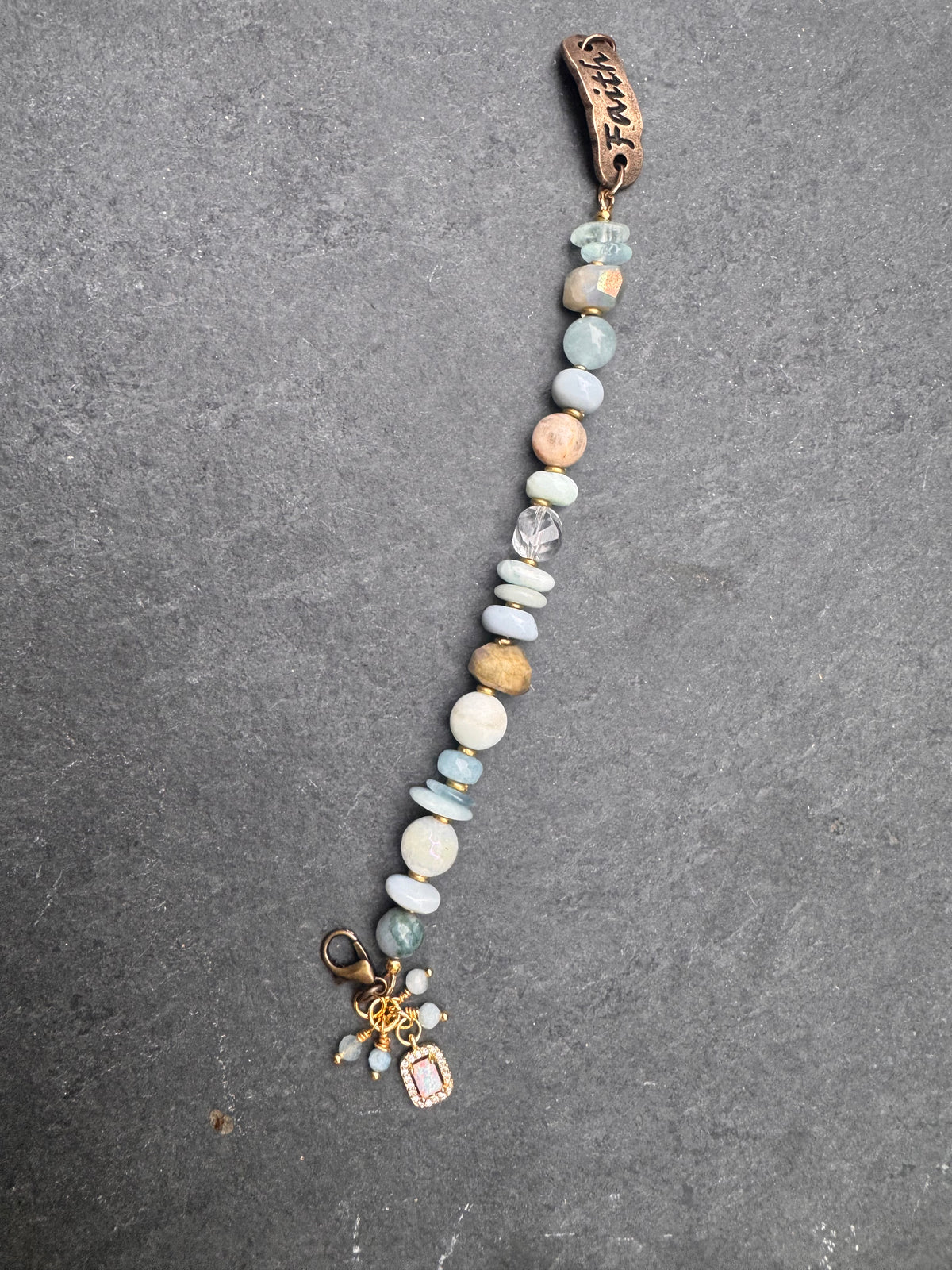 Faith. blue opal, AB moonstone, aquamarine, faith cuff, bracelet