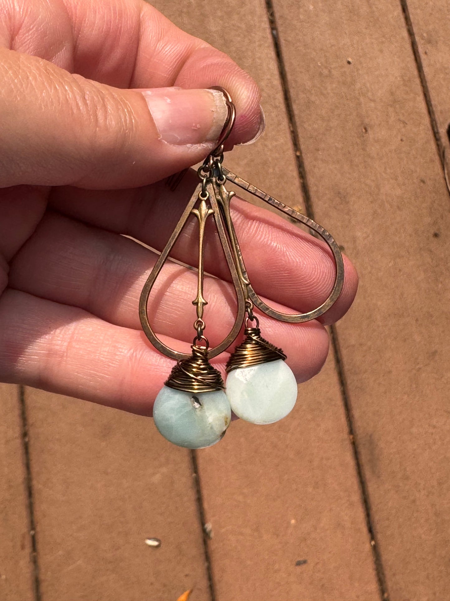 Amazonite stone, bronze metal, earrings