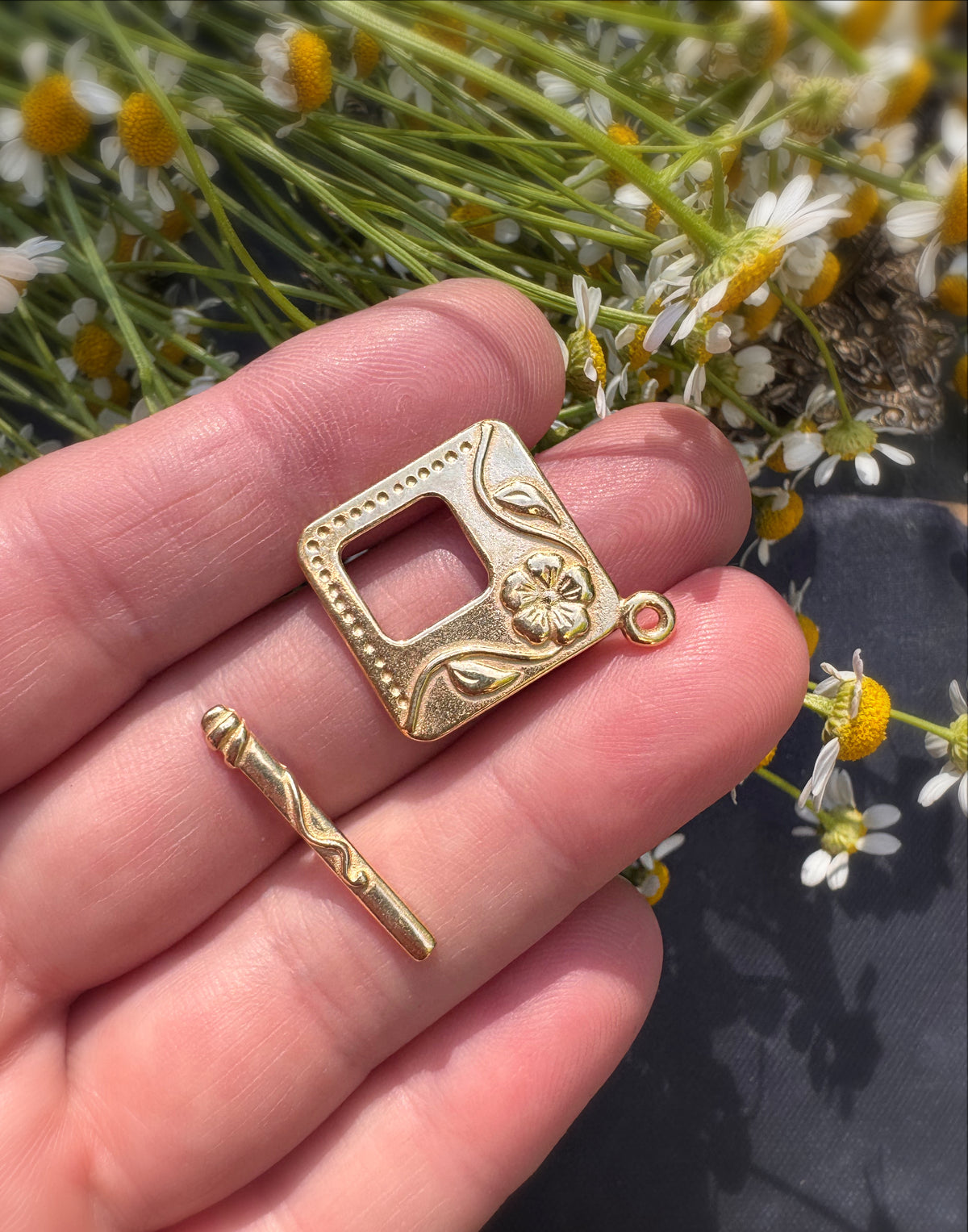 Square Flower Square Toggle Clasp