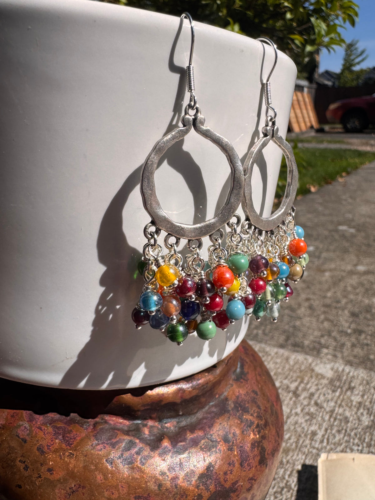 Glass and sterling silver metal earrings