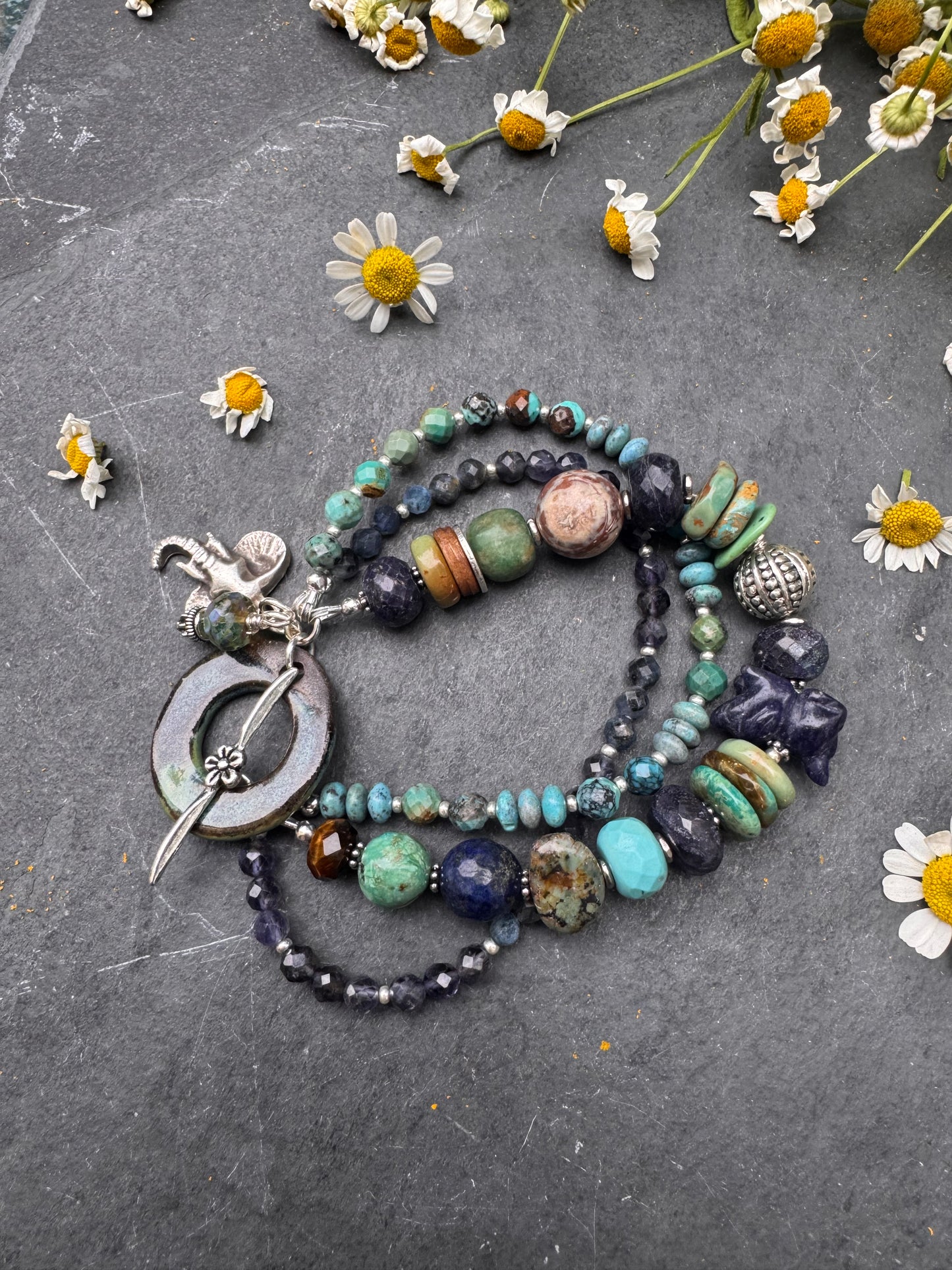 Turquoise, iolite, ceramic clasp, bracelet