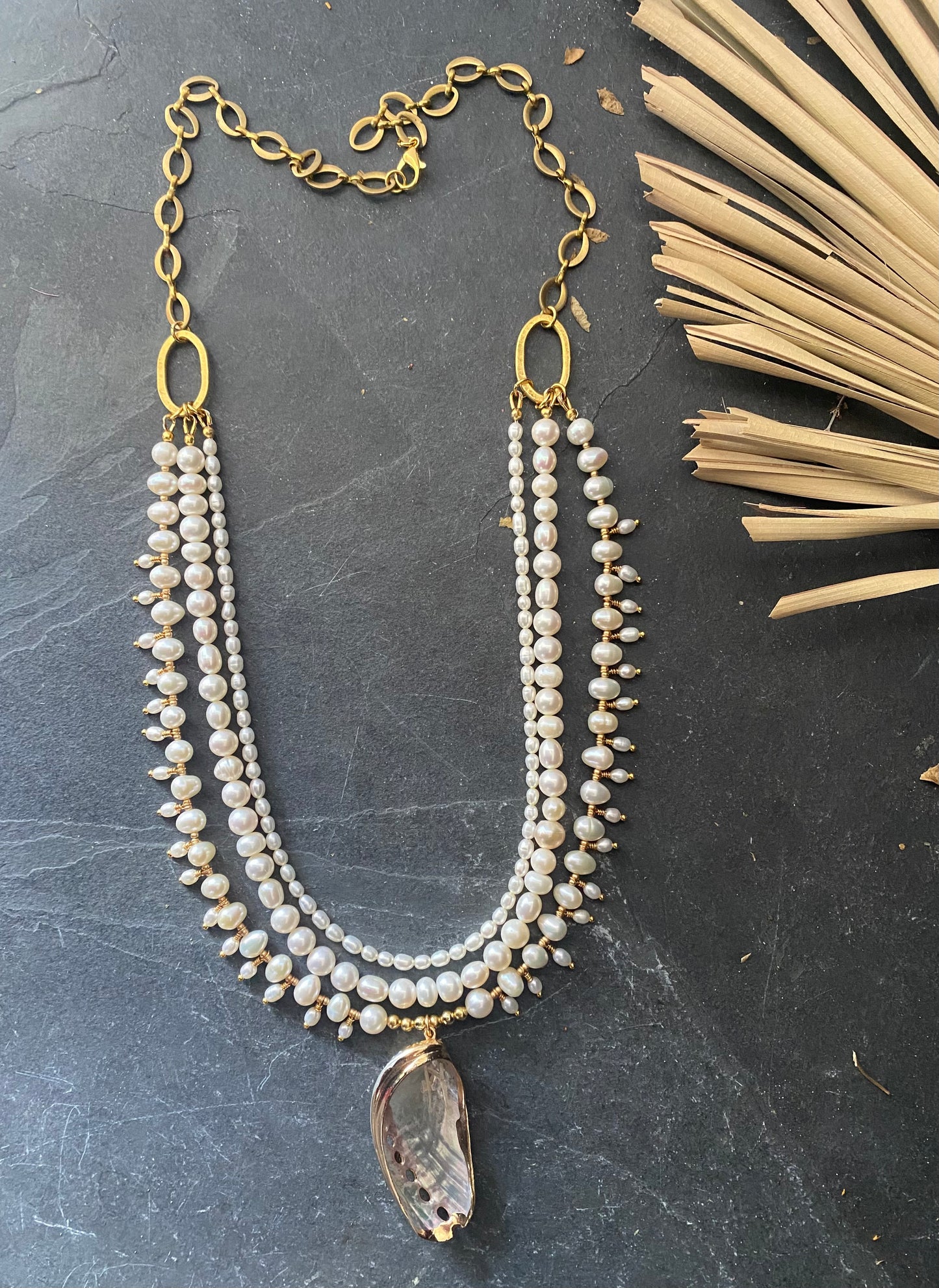 Freshwater pearls and gold metal, necklace, jewelry. MTO.