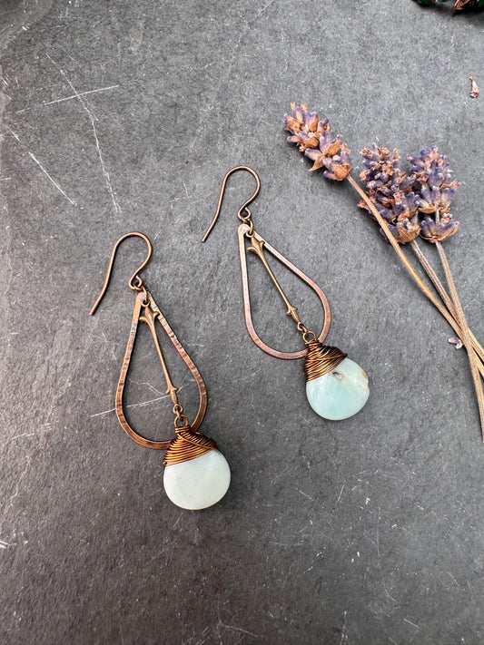 Amazonite stone, bronze metal, earrings