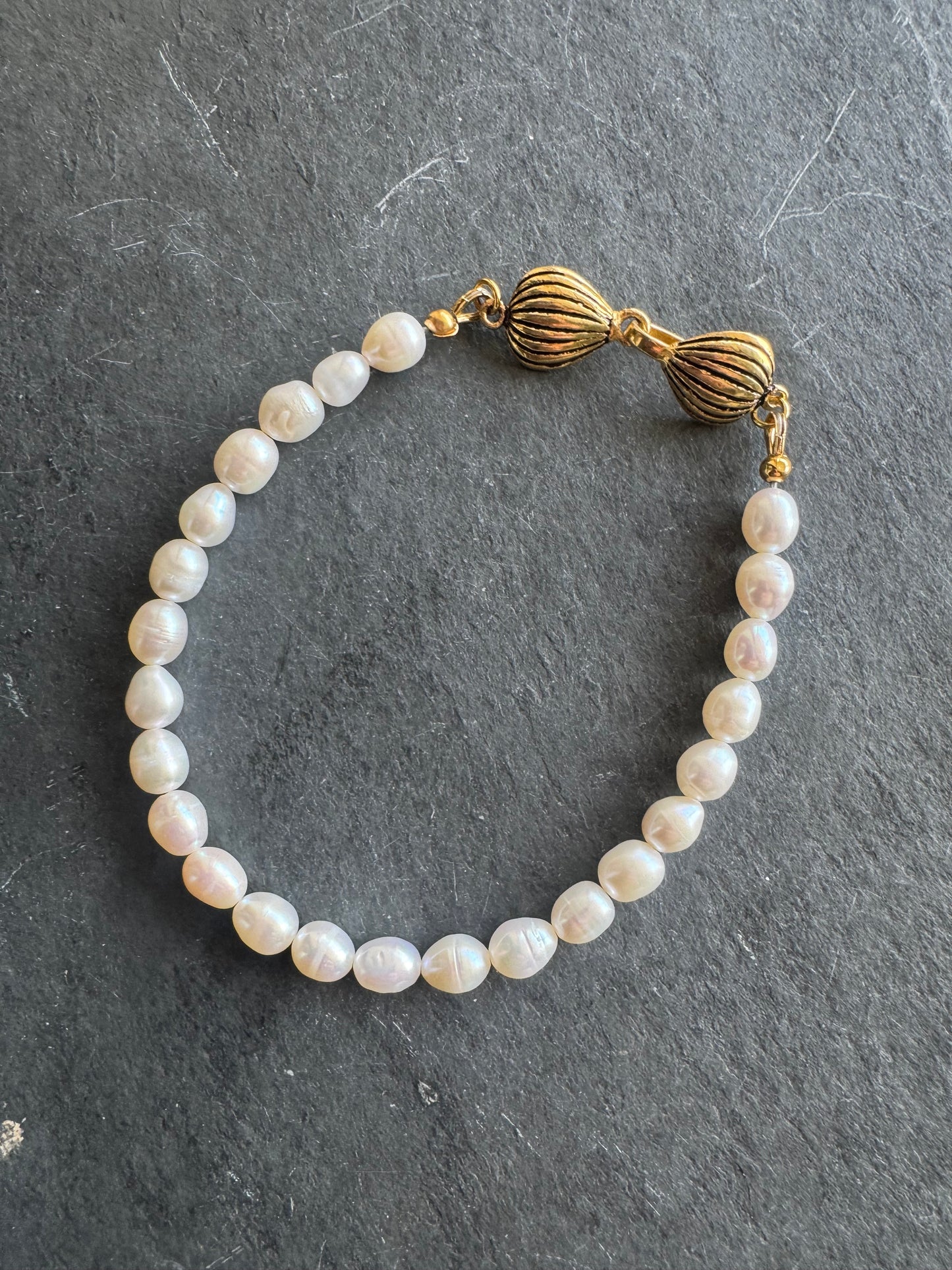 Gold Vermeil onion clasp, Freshwater AAA white Pearls, bracelet