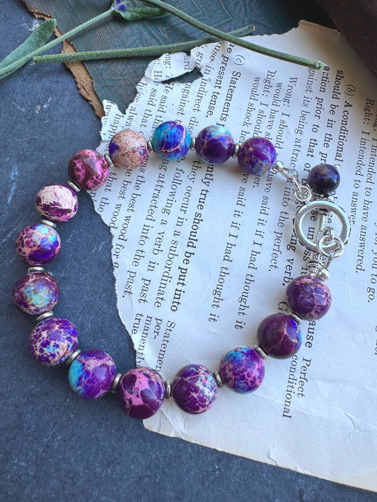 Purple Jasper stone, silver metal, bracelet
