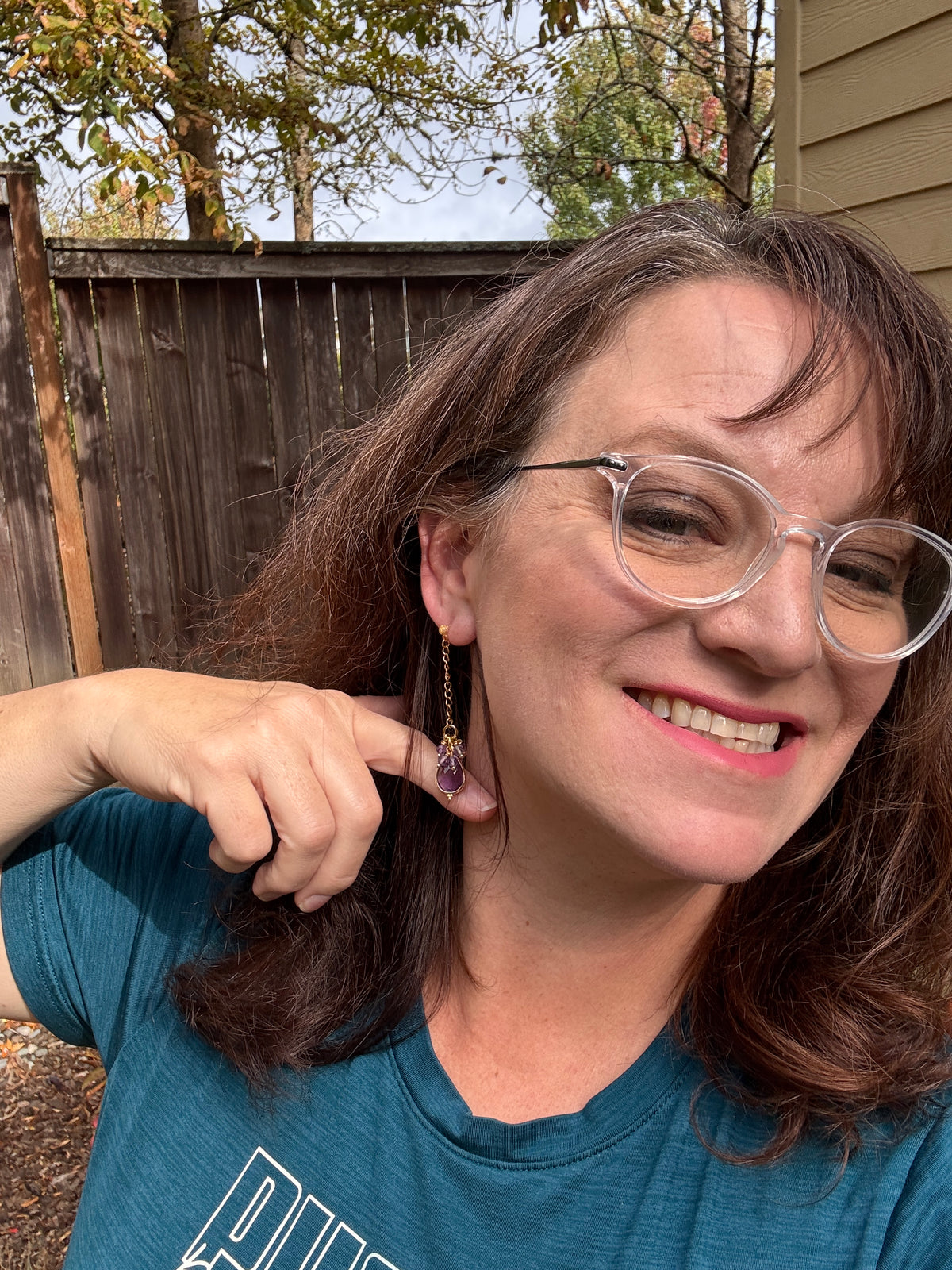 Amethyst stone, gold metal, drop earrings
