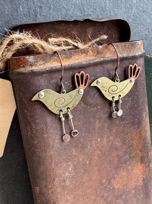 Chicken metal charm and copper metal small earrings
