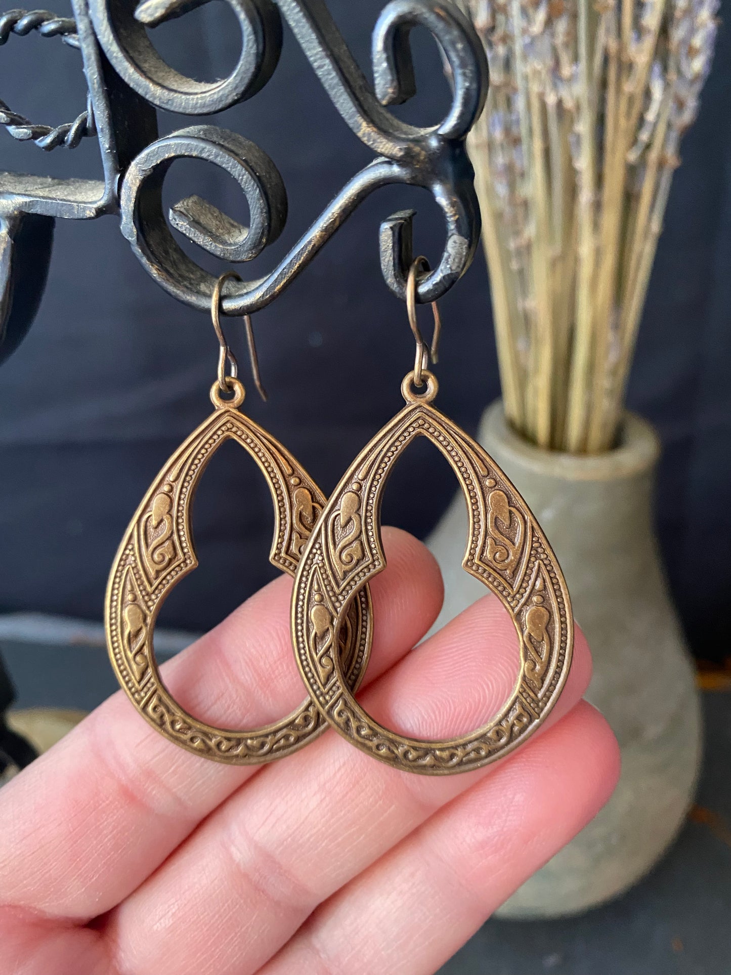 Celtic drop charms, bronze metal earrings