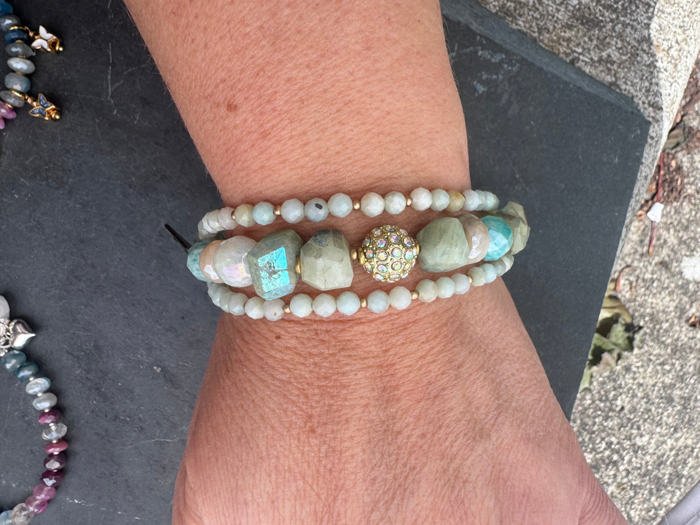 Amazonite mystic stone, moonstone, bracelet.