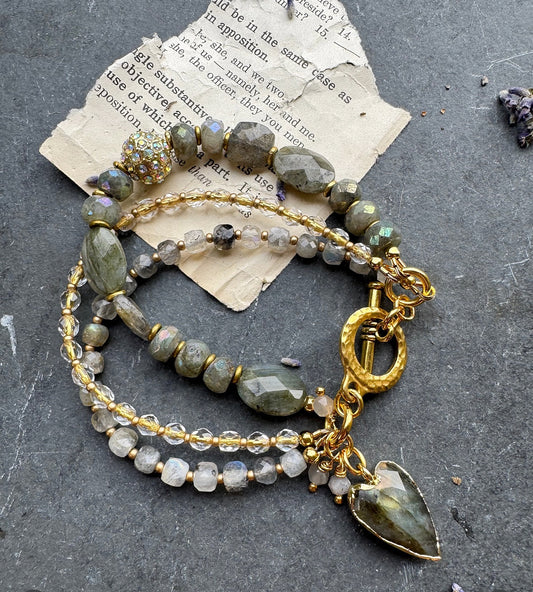 Labradorite stone, Czech glass, bracelet, jewelry