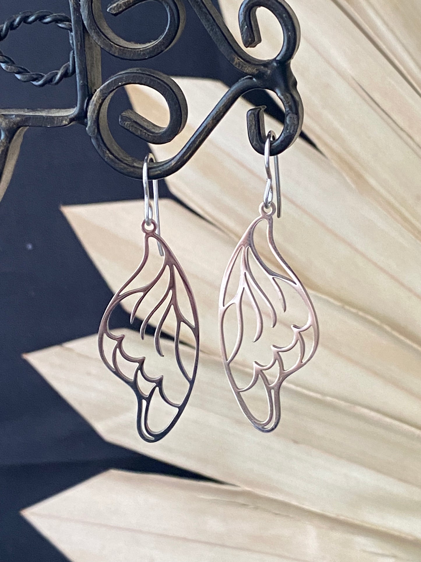 Silver butterfly wing charm earrings