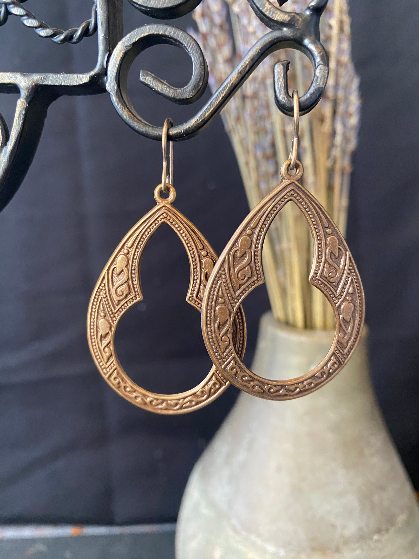 Celtic drop charms, bronze metal earrings