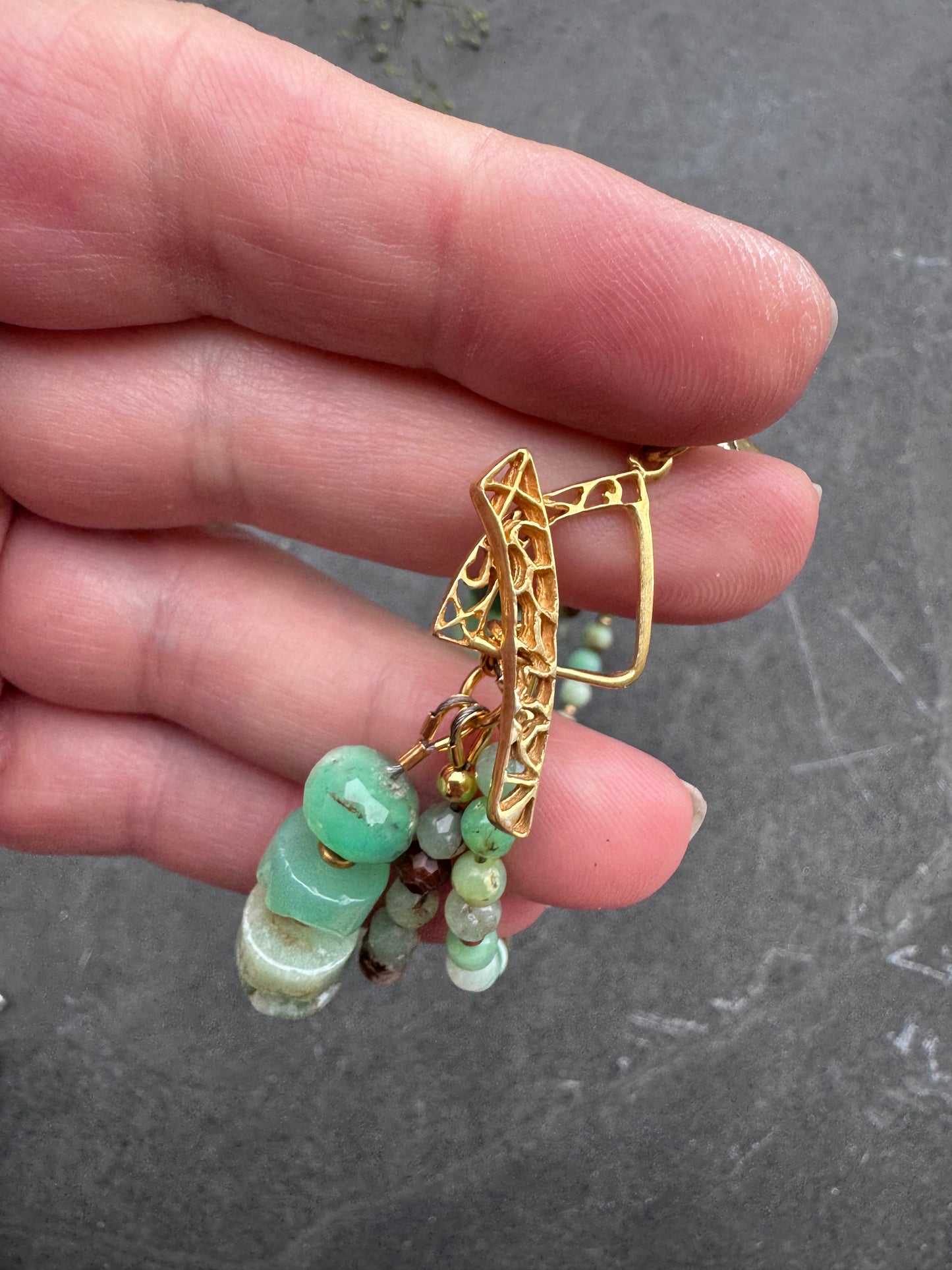 Chrysoprase and gold vermeil, multi strand bracelet