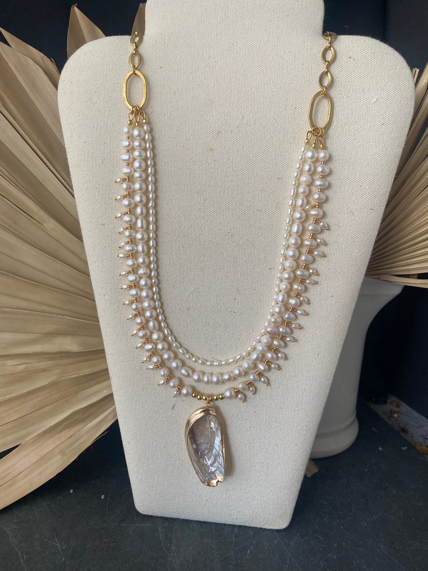 Freshwater pearls and gold metal, necklace, jewelry. MTO.