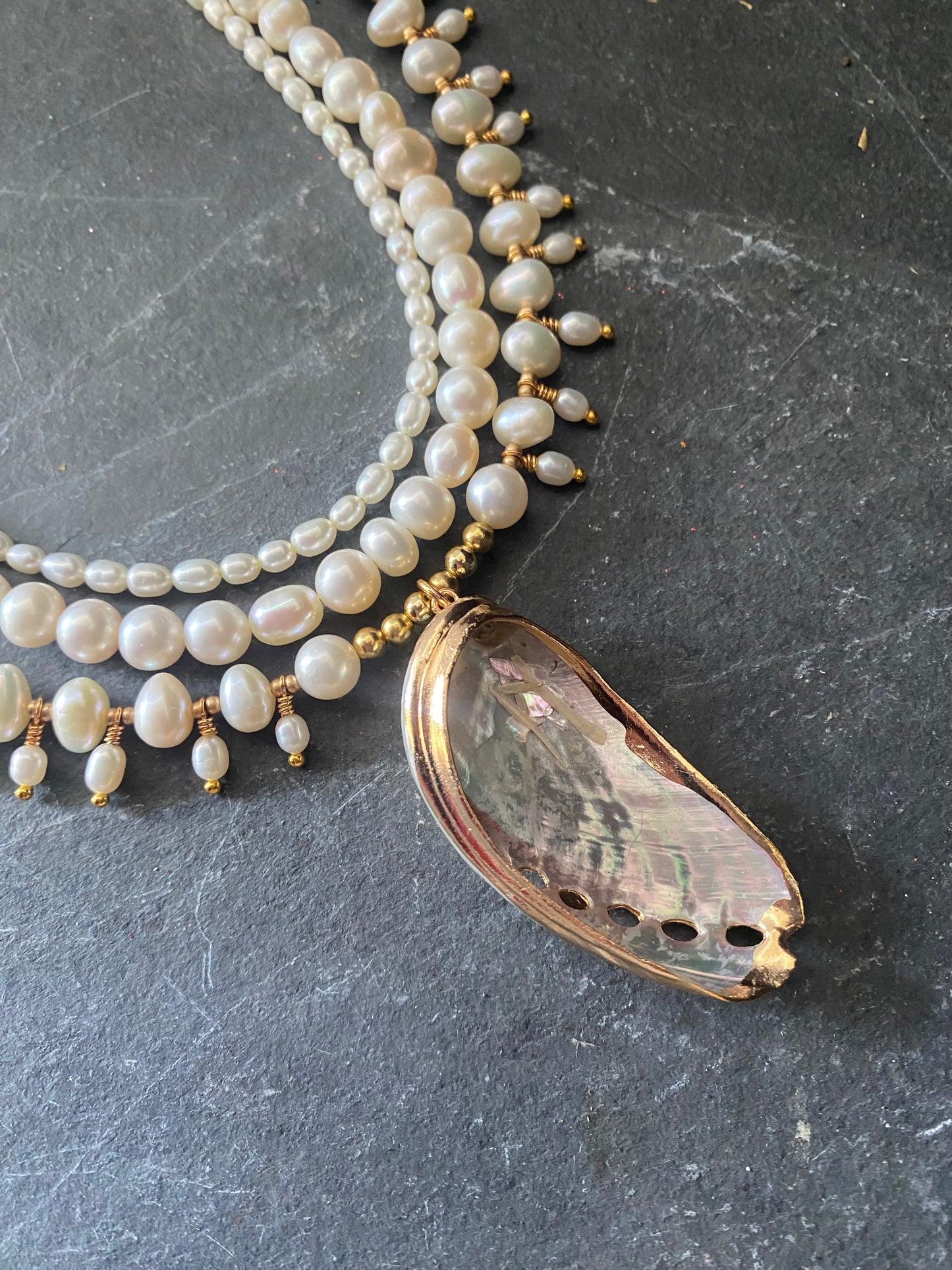 Freshwater pearls and gold metal, necklace, jewelry. MTO.