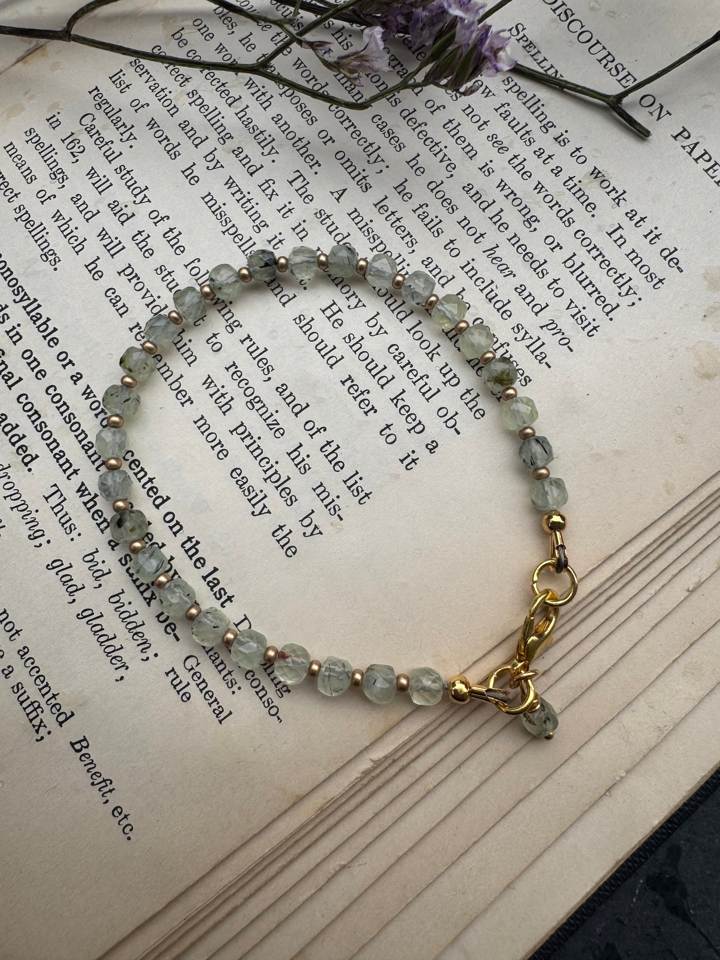 Labradorite faceted round stone, gold metal, bracelet