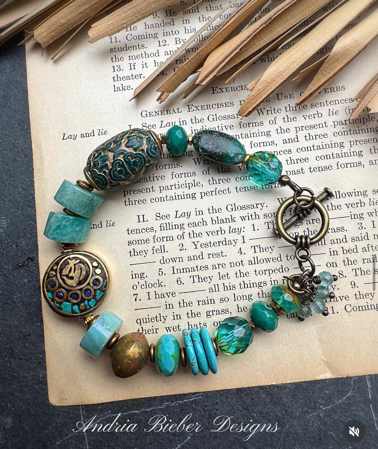 Amazonite stone, Nepal bead, turquoise stone, Czech glass, bronze metal, bracelet