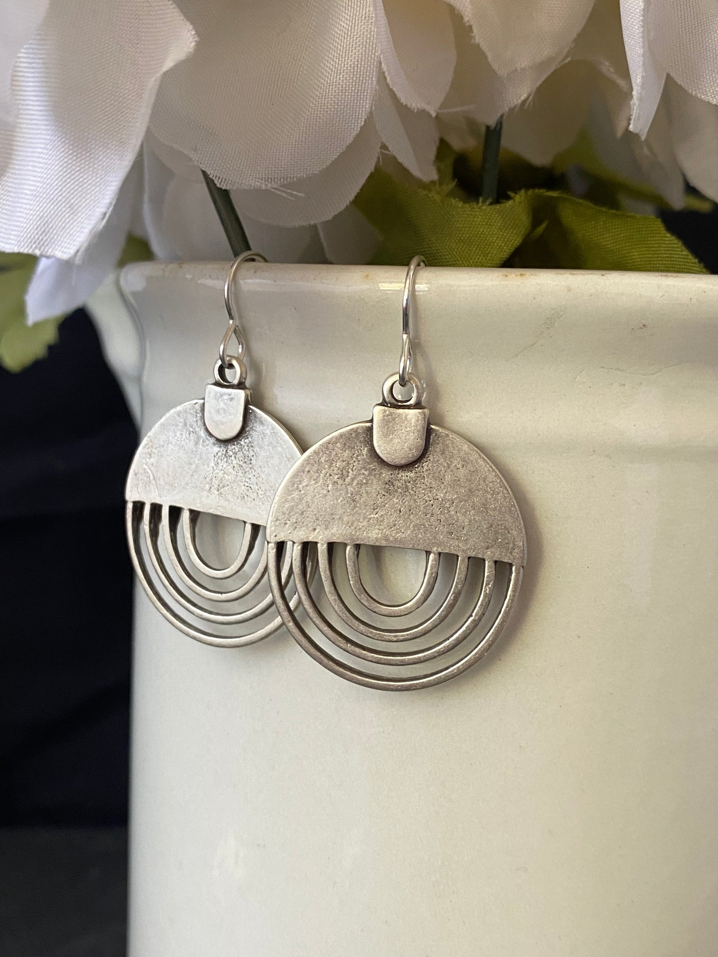 Round charm silver earrings, jewelry
