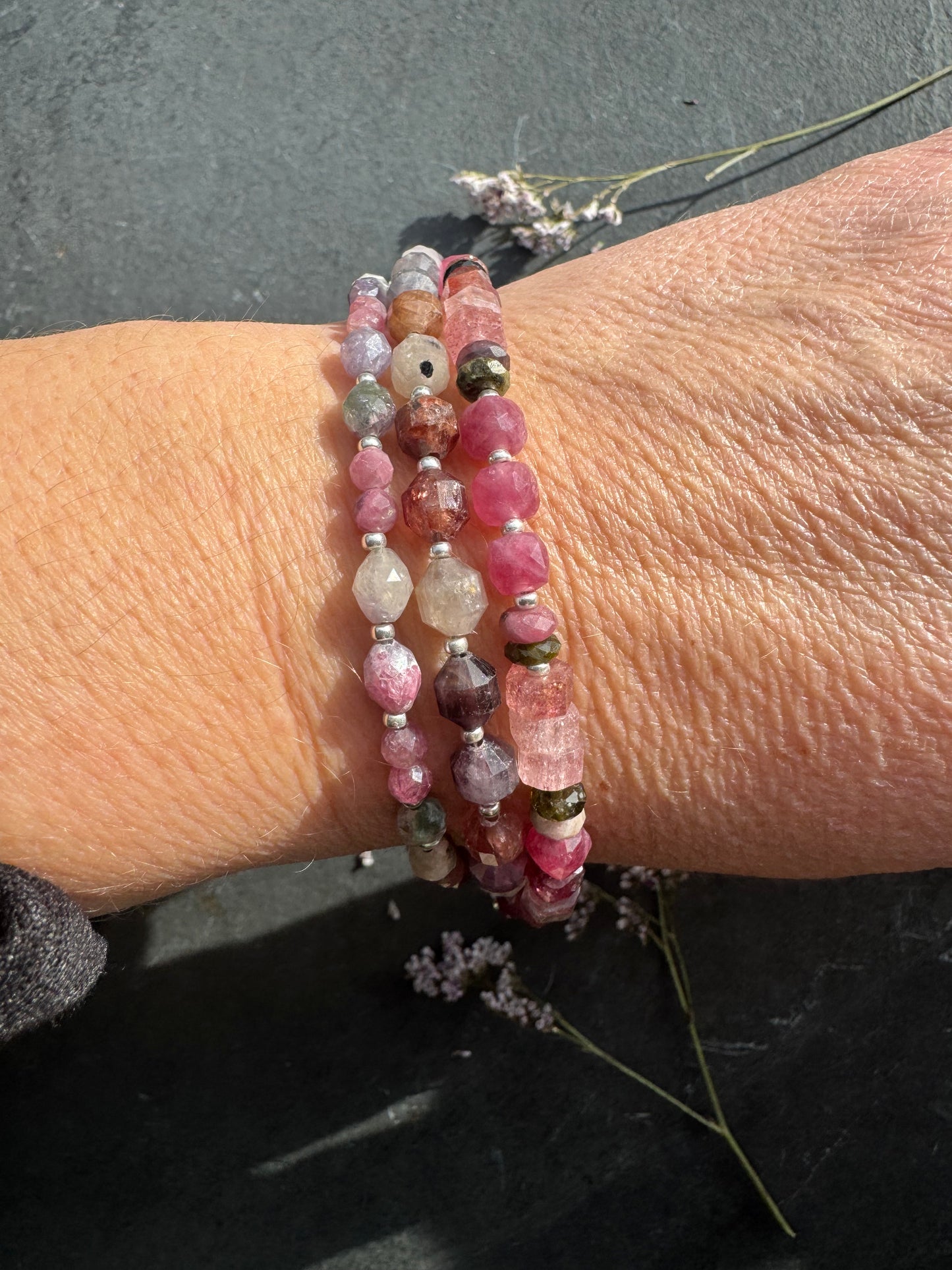Watermelon tourmaline stone, rose quartz, pink tourmaline, strawberry quartz, sterling silver clasp.