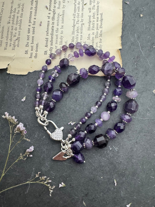 Amethyst stone, silver metal, bracelet