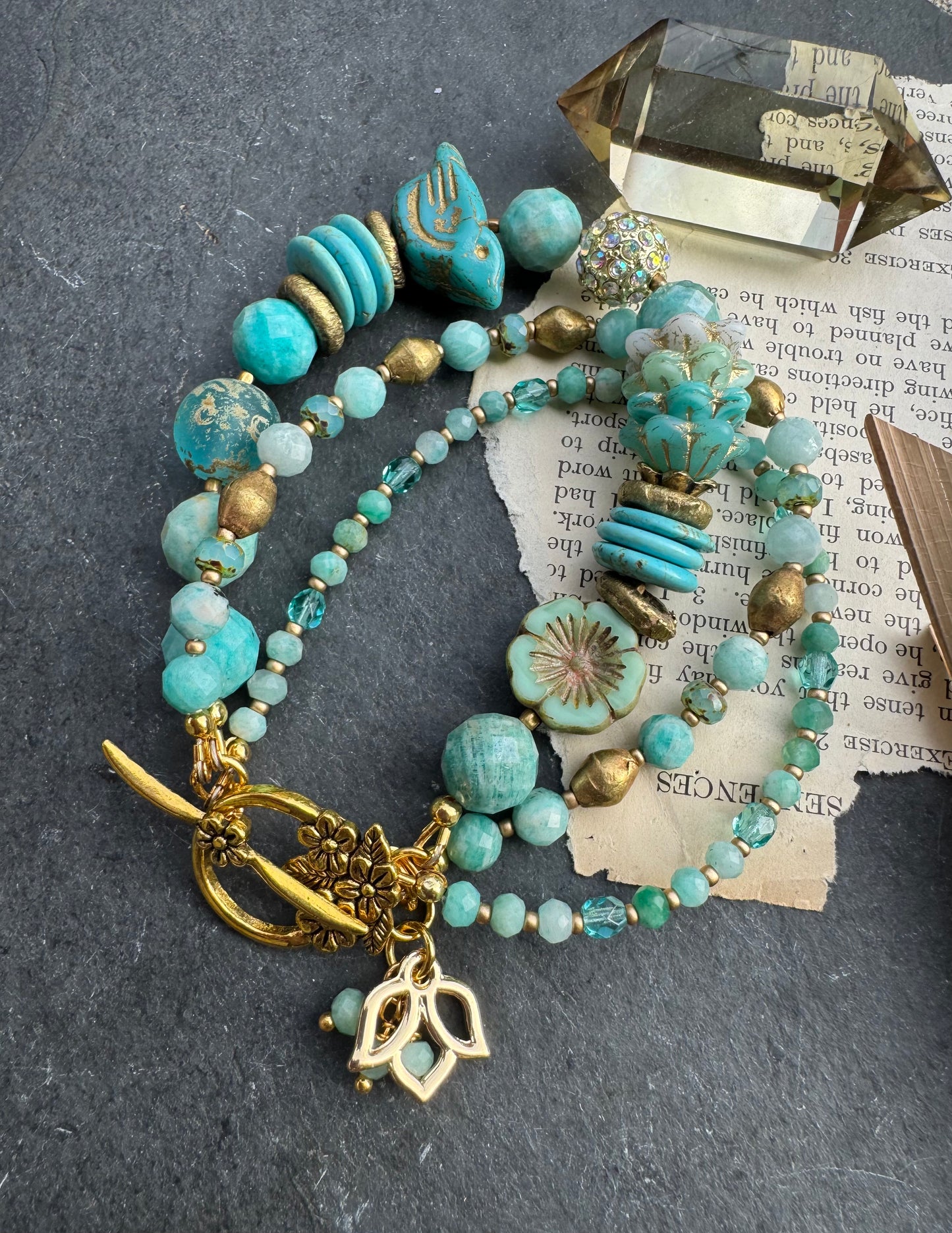 Amazonite, turquoise, Czech glass, African brass, bracelet