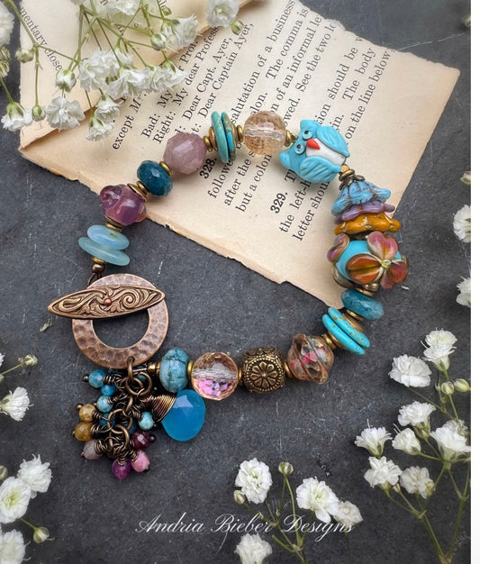 Amethyst, apatite, aquamarine, lampwork glass citrine, turquoise,bracelet