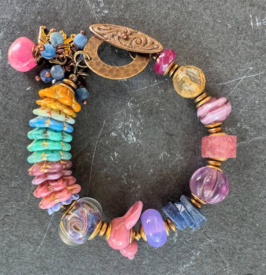 Czech glass, lampwork glass, African brass, bracelet